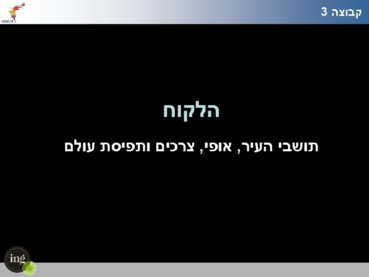  קבוצה 3 הלקוח תושבי העיר, אופי, צרכים ותפיסת עולם 