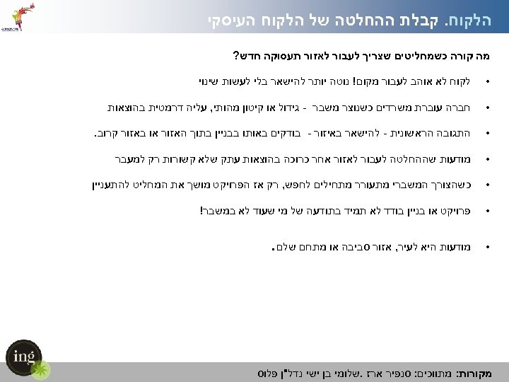  הלקוח. קבלת ההחלטה של הלקוח העיסקי מה קורה כשמחליטים שצריך לעבור לאזור תעסוקה