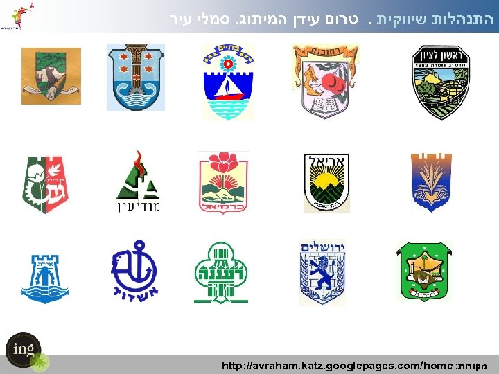  התנהלות שיווקית. טרום עידן המיתוג. סמלי עיר מקורות: http: //avraham. katz. googlepages. com/home