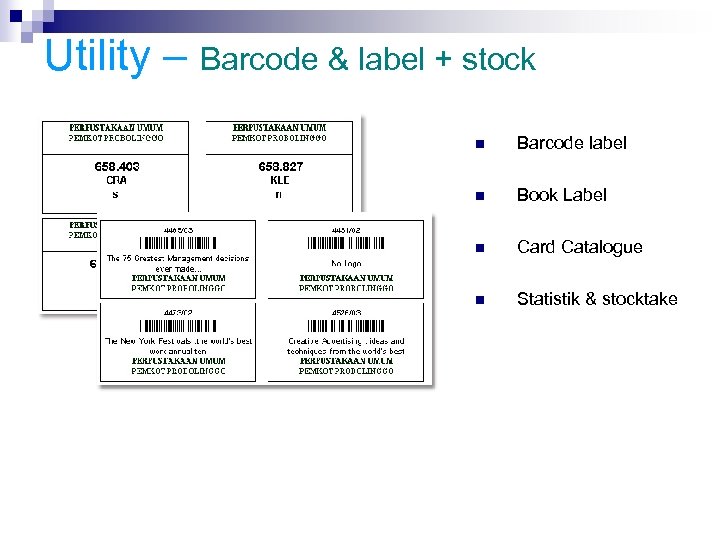 Utility – Barcode & label + stock n Barcode label n Book Label n