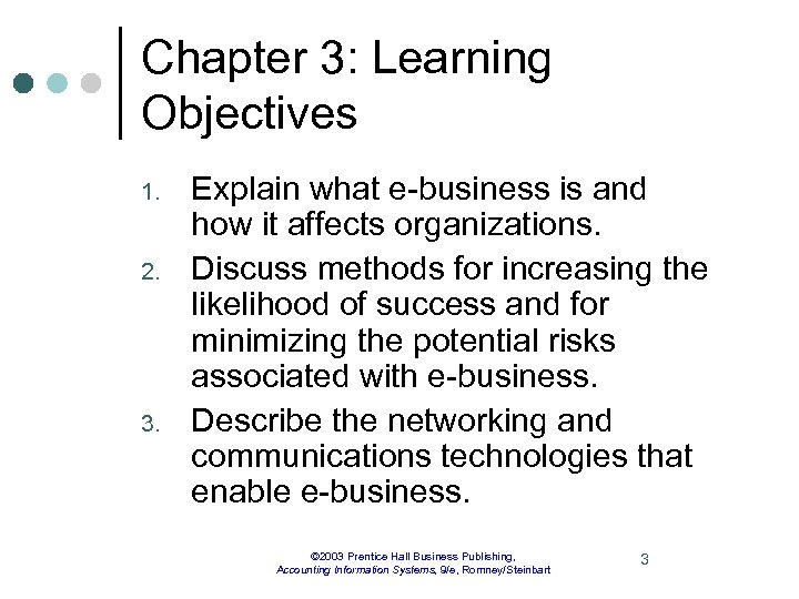 Chapter 3: Learning Objectives 1. 2. 3. Explain what e-business is and how it