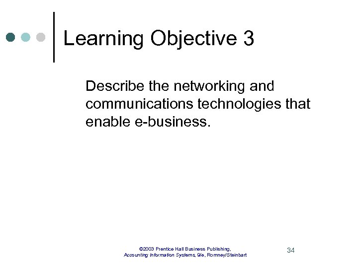 Learning Objective 3 Describe the networking and communications technologies that enable e-business. © 2003