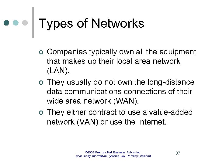 Types of Networks ¢ ¢ ¢ Companies typically own all the equipment that makes