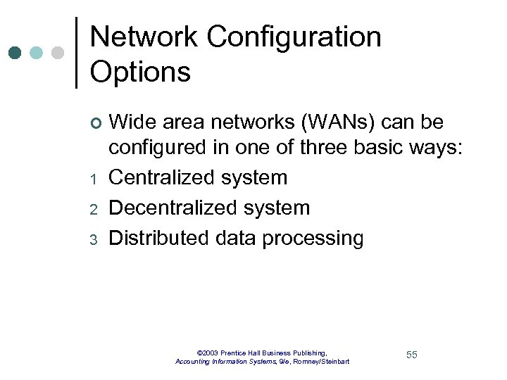 Network Configuration Options ¢ 1 2 3 Wide area networks (WANs) can be configured