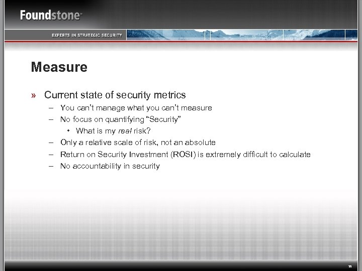Measure » Current state of security metrics – You can’t manage what you can’t