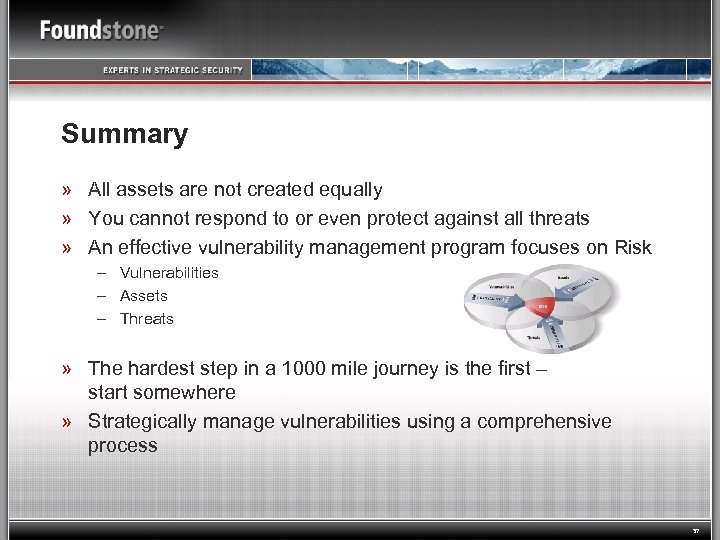 Summary » All assets are not created equally » You cannot respond to or