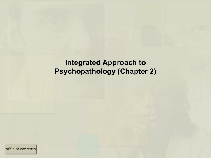 Integrated Approach to Psychopathology (Chapter 2) 