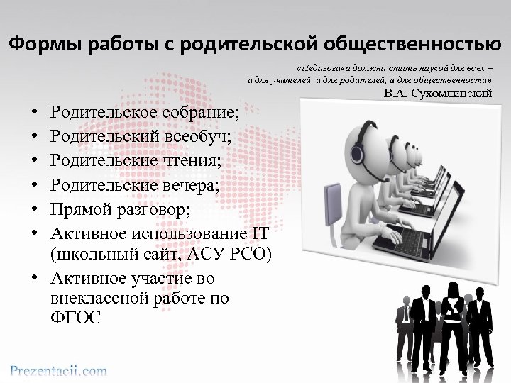 Формы работы с родительской общественностью «Педагогика должна стать наукой для всех – и для
