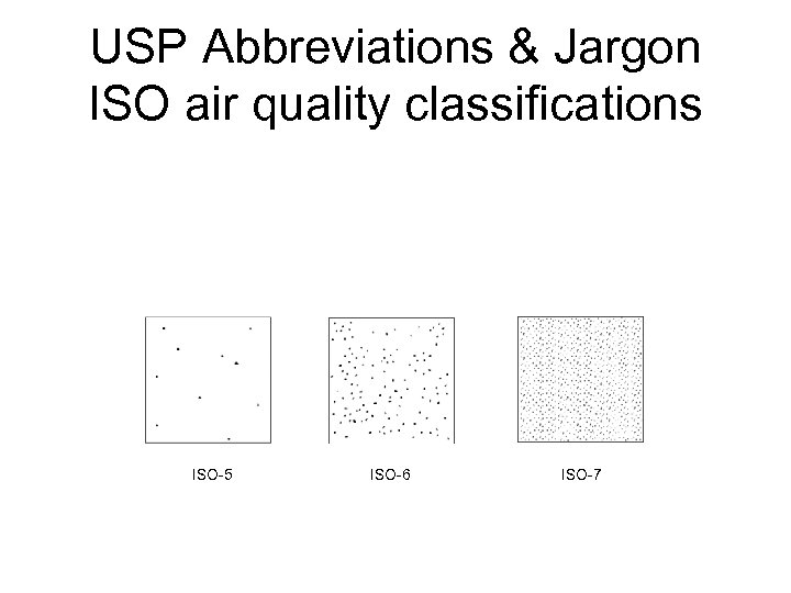 USP Abbreviations & Jargon ISO air quality classifications ISO-5 ISO-6 ISO-7 