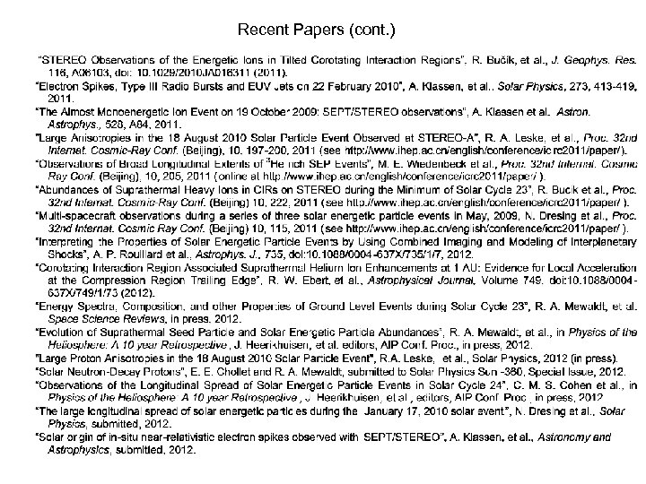 Recent Papers (cont. ) 