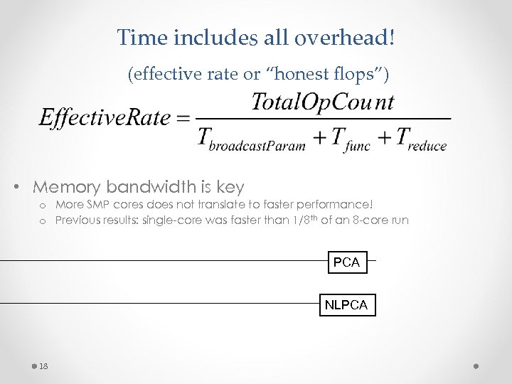 Time includes all overhead! (effective rate or “honest flops”) • Memory bandwidth is key