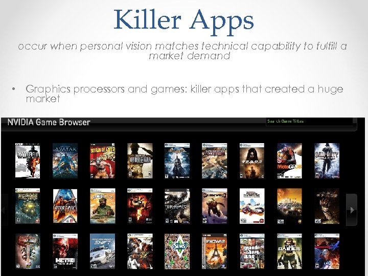 Killer Apps occur when personal vision matches technical capability to fulfill a market demand