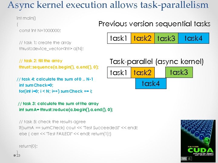 Async kernel execution allows task-parallelism int main() { const int N=1000000; Previous version sequential