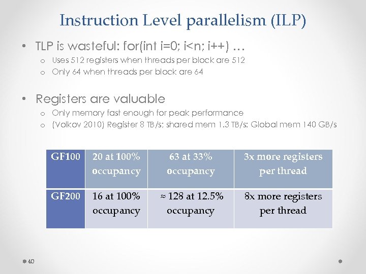 Instruction Level parallelism (ILP) • TLP is wasteful: for(int i=0; i<n; i++) … o