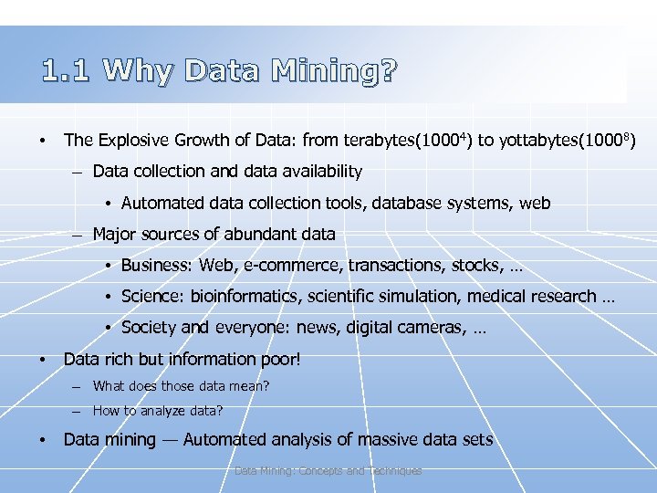 1. 1 Why Data Mining? • The Explosive Growth of Data: from terabytes(10004) to