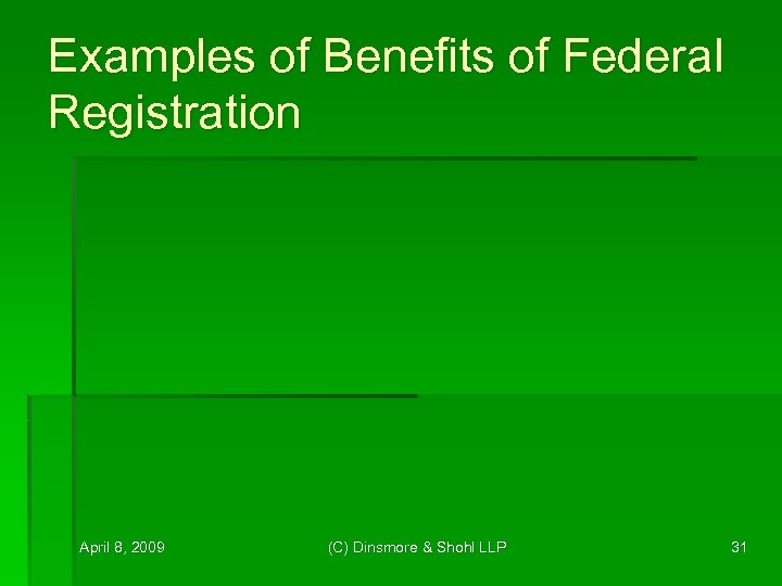 Examples of Benefits of Federal Registration April 8, 2009 (C) Dinsmore & Shohl LLP