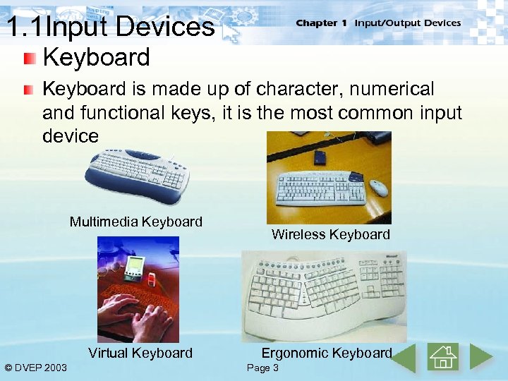 1. 1 Input Devices Keyboard is made up of character, numerical and functional keys,