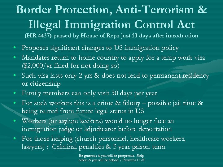 Border Protection, Anti-Terrorism & Illegal Immigration Control Act (HR 4437) passed by House of