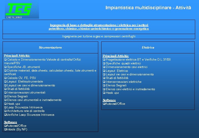 Impiantistica multidisciplinare - Attività Ingegneria di base e dettaglio strumentazione / elettrica per i