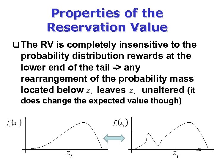 Properties of the Reservation Value q The RV is completely insensitive to the probability