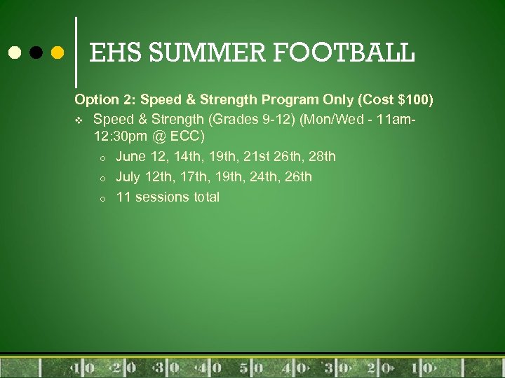 EHS SUMMER FOOTBALL Option 2: Speed & Strength Program Only (Cost $100) v Speed