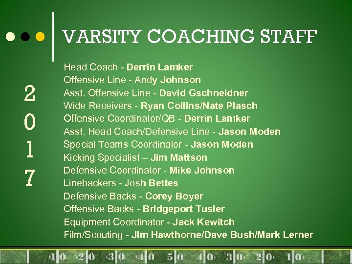 VARSITY COACHING STAFF 2 0 1 7 Head Coach - Derrin Lamker Offensive Line