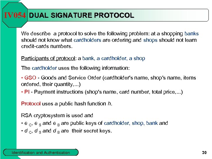 IV 054 DUAL SIGNATURE PROTOCOL We describe a protocol to solve the following problem: