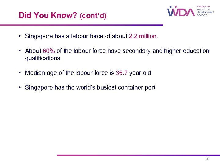 Did You Know? (cont’d) • Singapore has a labour force of about 2. 2