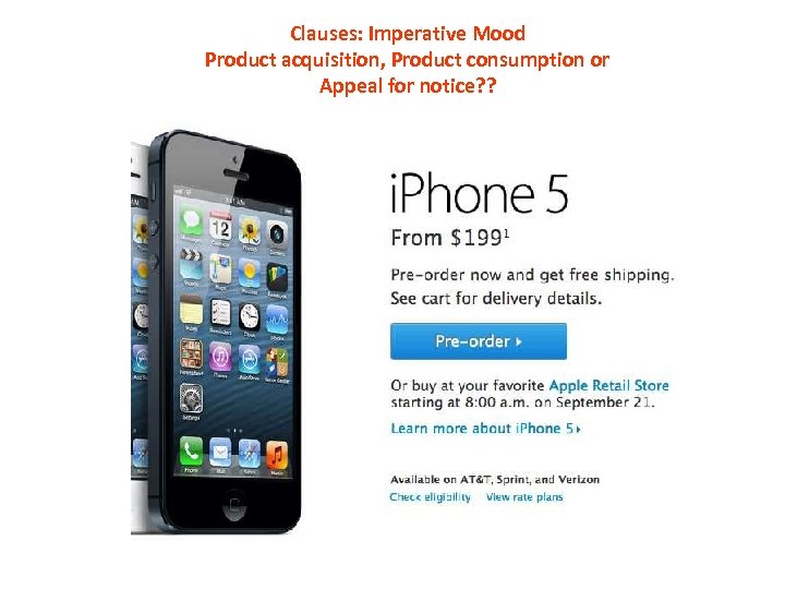 Clauses: Imperative Mood Product acquisition, Product consumption or Appeal for notice? ? 