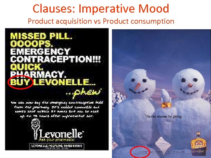 Clauses: Imperative Mood Product acquisition vs Product consumption 