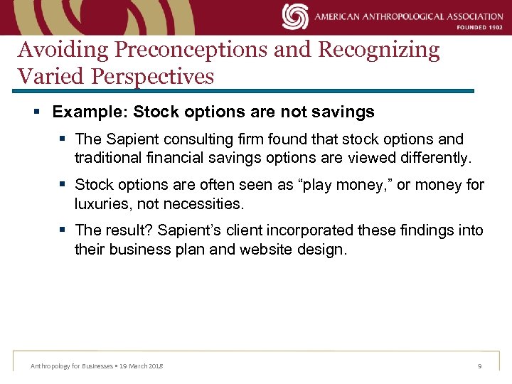 Avoiding Preconceptions and Recognizing Varied Perspectives § Example: Stock options are not savings §