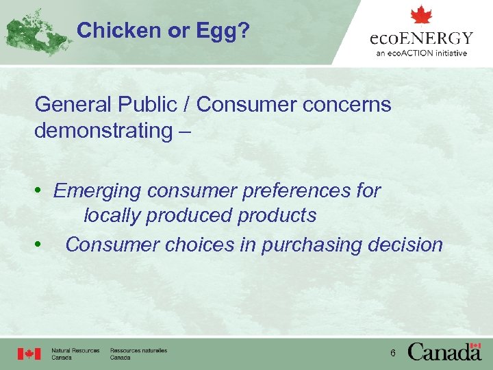 Chicken or Egg? General Public / Consumer concerns demonstrating – • Emerging consumer preferences