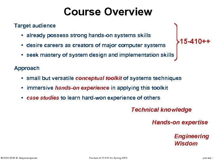 Course Overview Target audience • already possess strong hands-on systems skills 15 -410++ •