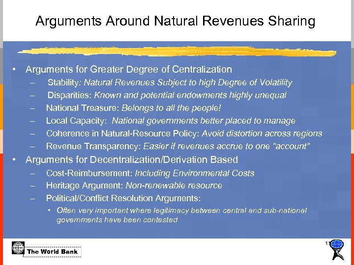Arguments Around Natural Revenues Sharing • Arguments for Greater Degree of Centralization – –
