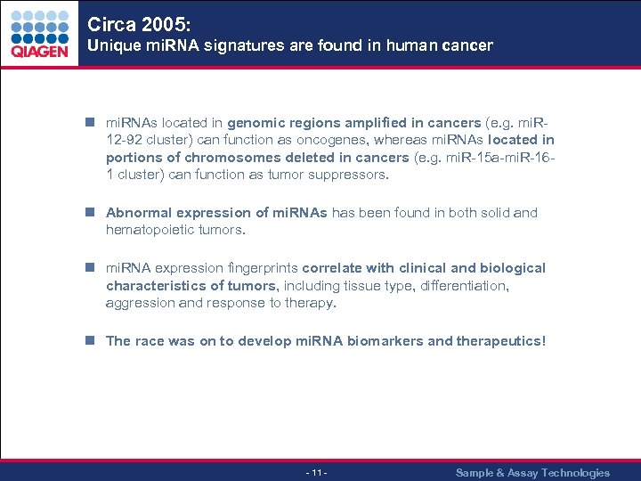 Circa 2005: Unique mi. RNA signatures are found in human cancer n mi. RNAs