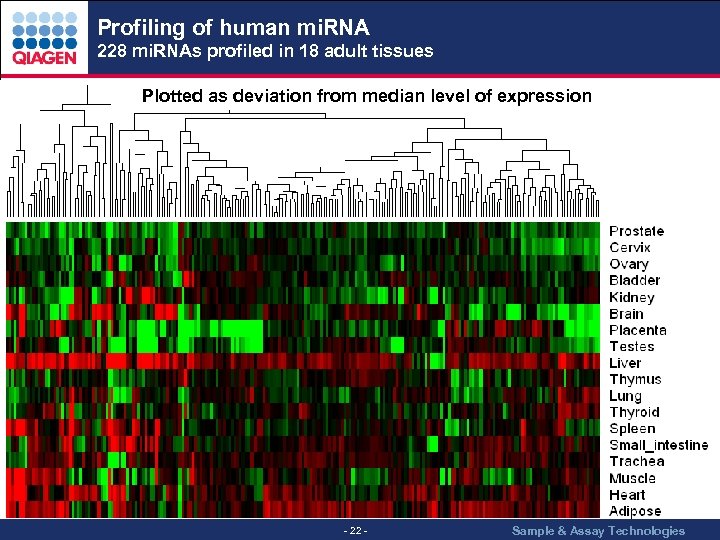 Profiling of human mi. RNA 228 mi. RNAs profiled in 18 adult tissues Plotted