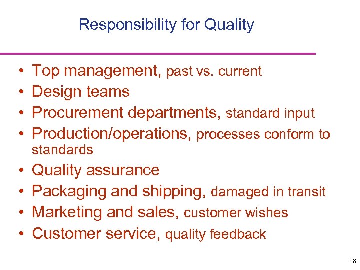 Responsibility for Quality • • Top management, past vs. current Design teams Procurement departments,