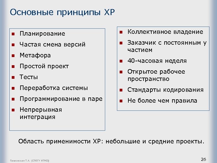 Основные принципы ХР n Планирование n Коллективное владение n Частая смена версий n n