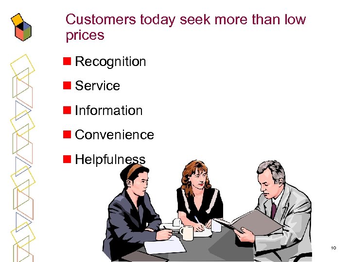 Customers today seek more than low prices n Recognition n Service n Information n