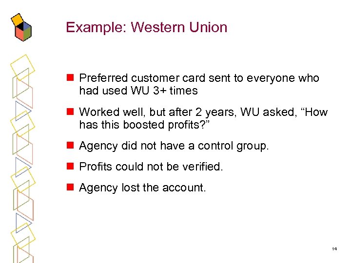 Example: Western Union n Preferred customer card sent to everyone who had used WU