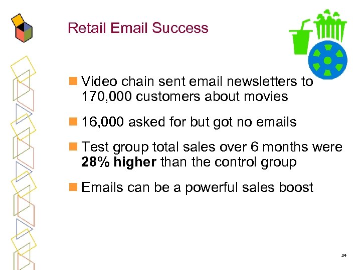 Retail Email Success n Video chain sent email newsletters to 170, 000 customers about