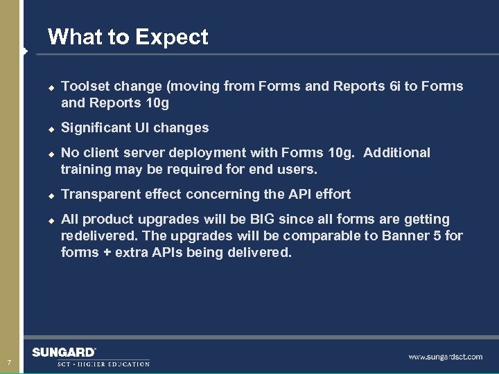 What to Expect u u u 7 Toolset change (moving from Forms and Reports