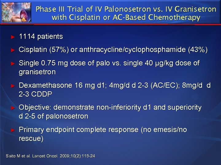 Phase III Trial of IV Palonosetron vs. IV Granisetron with Cisplatin or AC-Based Chemotherapy