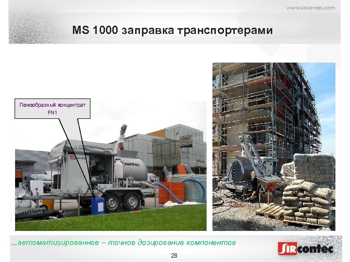 MS 1000 заправка транспортерами Пенообразный концентрат FN 1 . . . автоматизированное – точное