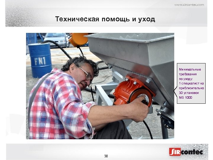 Техническая помощь и уход Минимальные требования по уходу: 1 специалист на приблизительно 30 установок