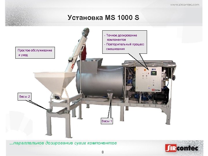 Установка MS 1000 S - Точное дозирование компонентов - Повторительный процесс смешивания Простое обслуживание