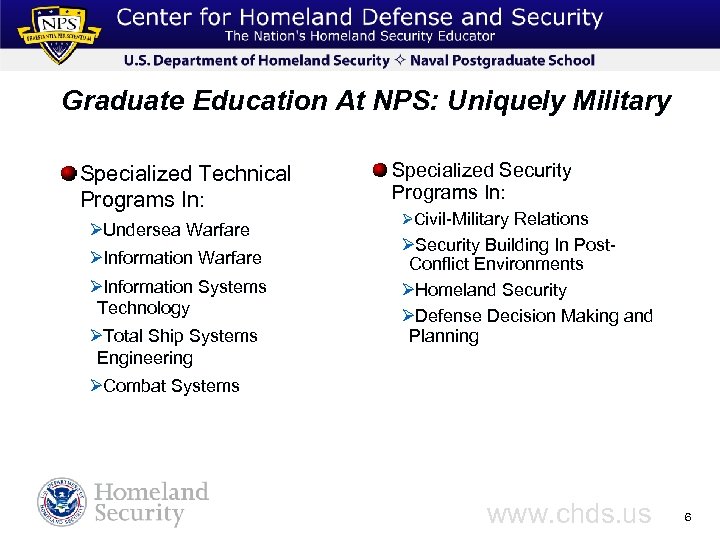 Graduate Education At NPS: Uniquely Military Specialized Technical Programs In: ØUndersea Warfare ØInformation Systems