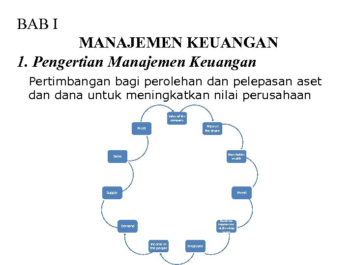 BAB I MANAJEMEN KEUANGAN 1. Pengertian Manajemen Keuangan Pertimbangan bagi perolehan dan pelepasan aset