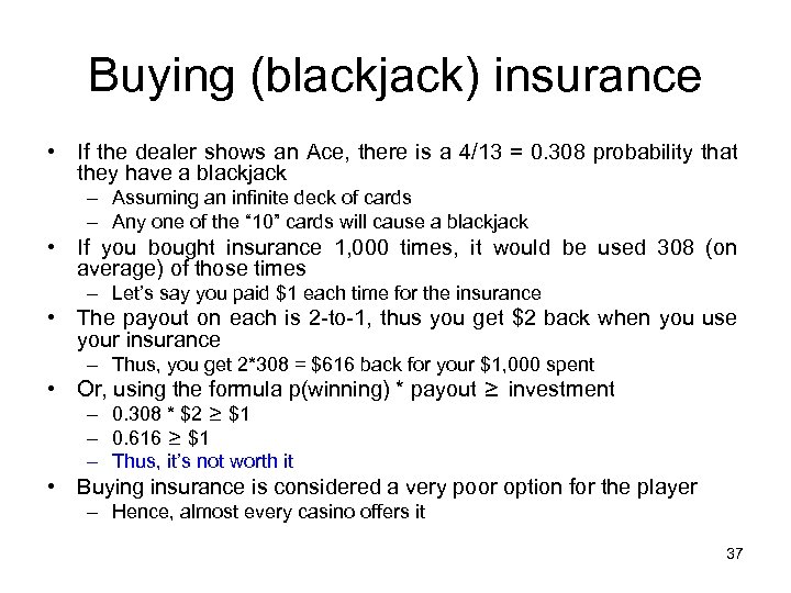 Buying Insurance In Blackjack