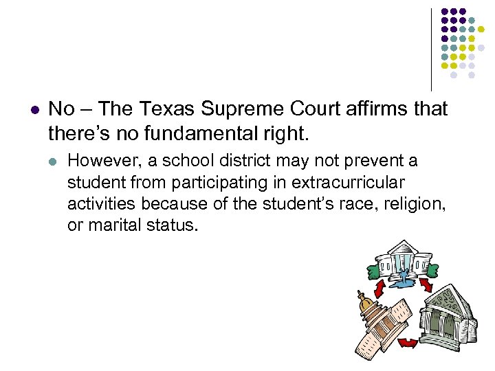 l No – The Texas Supreme Court affirms that there’s no fundamental right. l